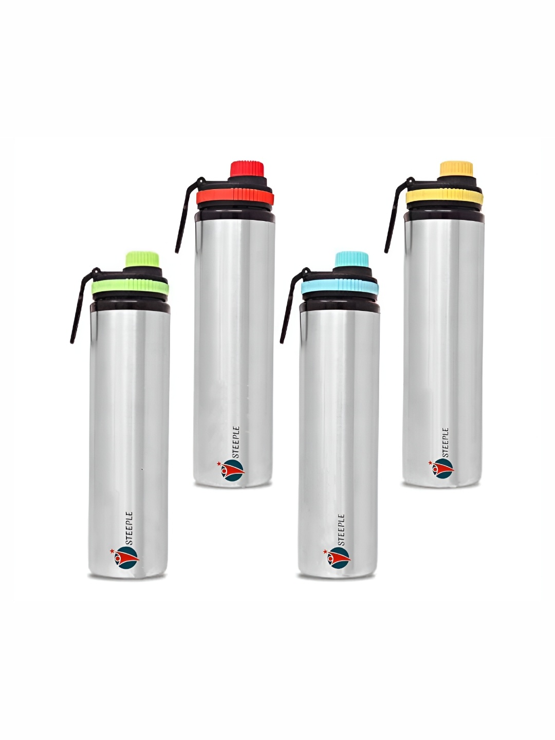 

STEEPLE Silver-Toned & Blue 4 Pieces Stainless Steel Water Bottle 900 ml