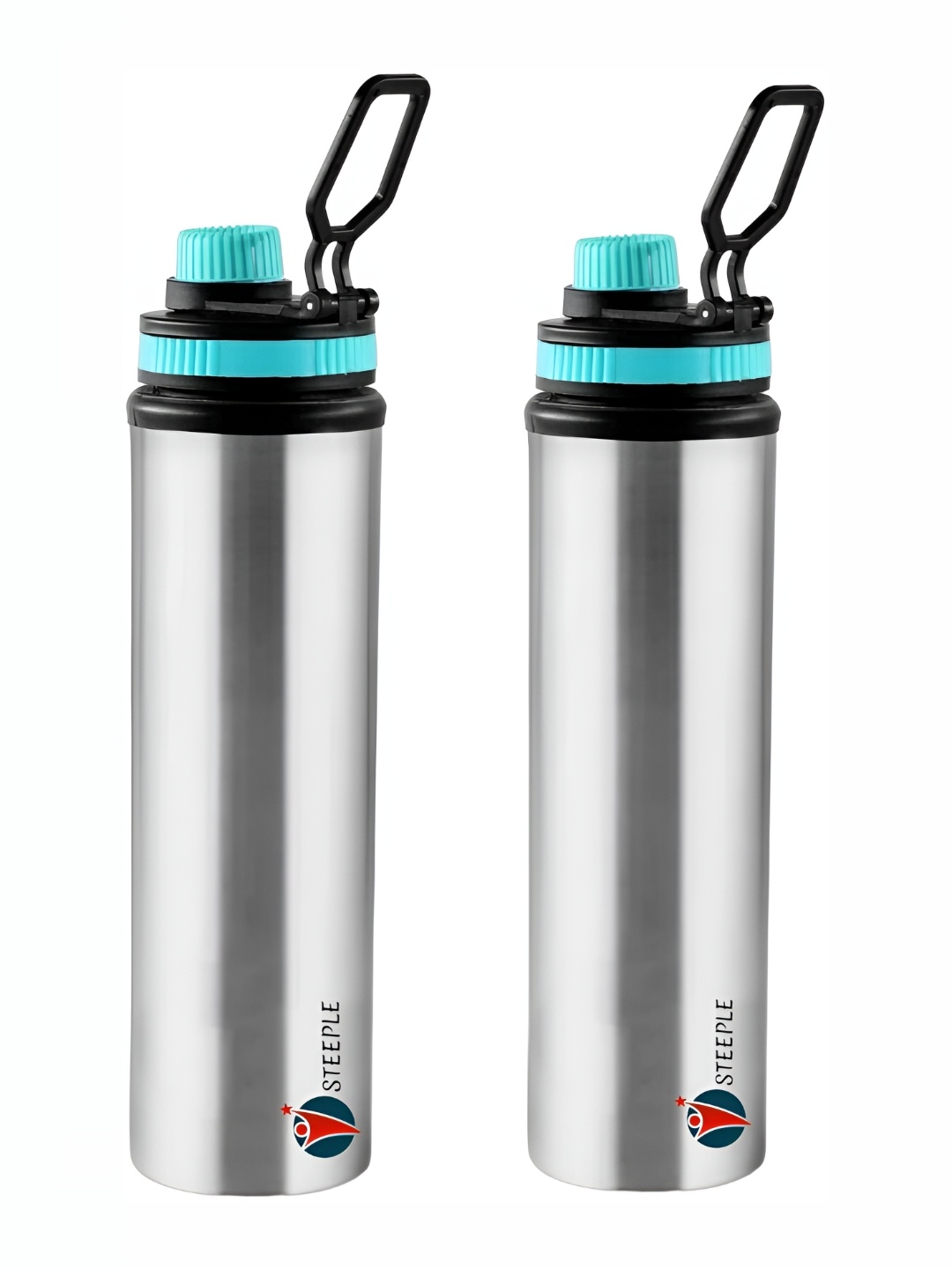 

STEEPLE Silver-Toned & Blue 2 Pieces Stainless Steel Solid Water Bottles 900 ml Each