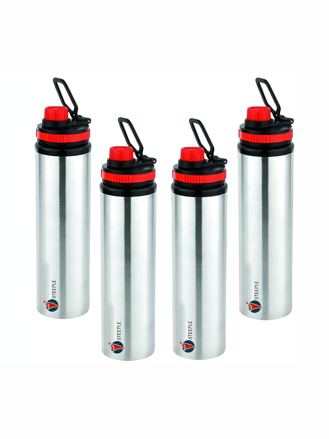 

STEEPLE Silver-Toned & Black 4 Pcs Stainless Steel Water Bottle 900 ml