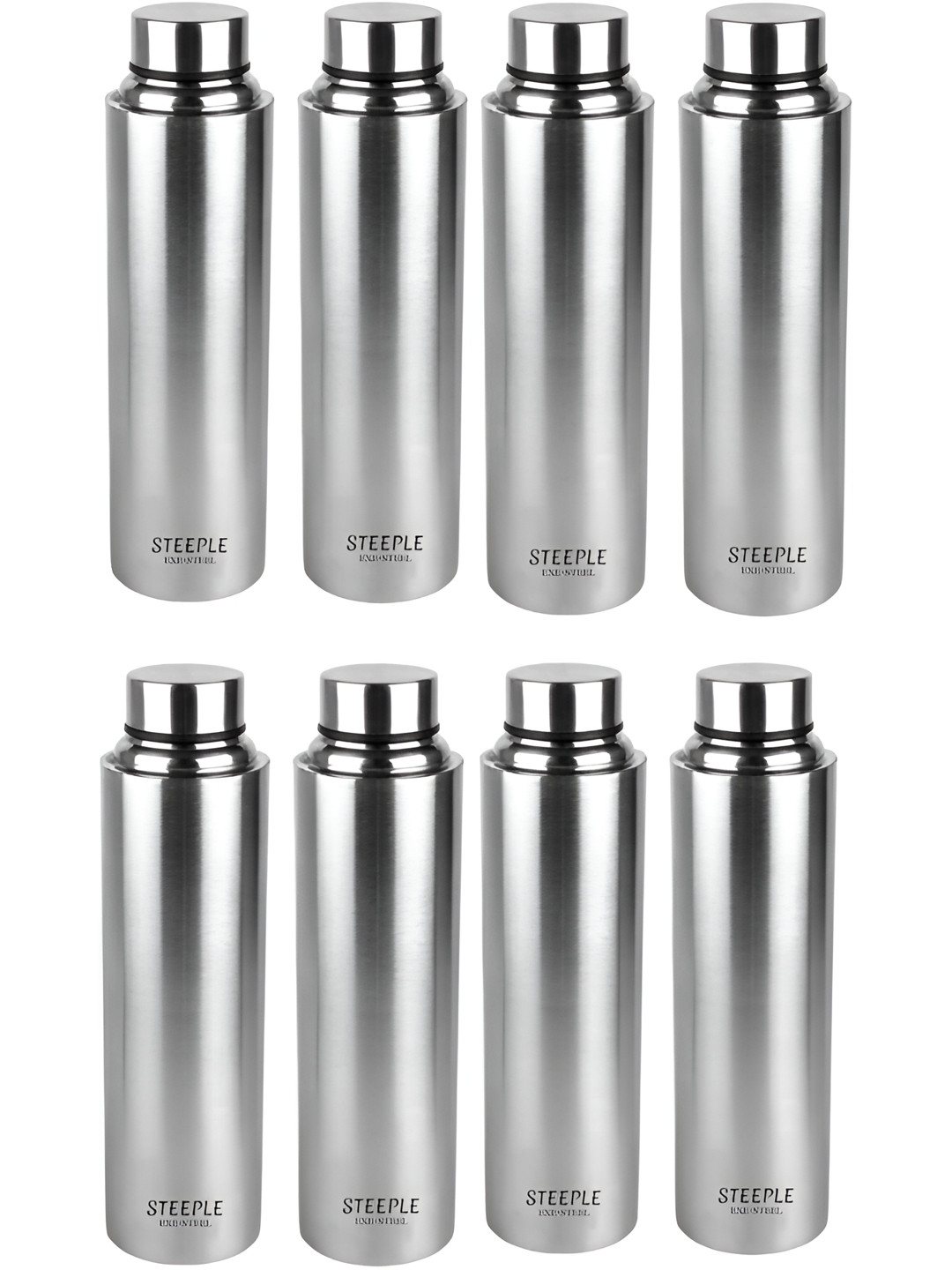

STEEPLE Silver-Toned 8 Pieces Stainless Steel Solid Water Bottles 1 ltr Each
