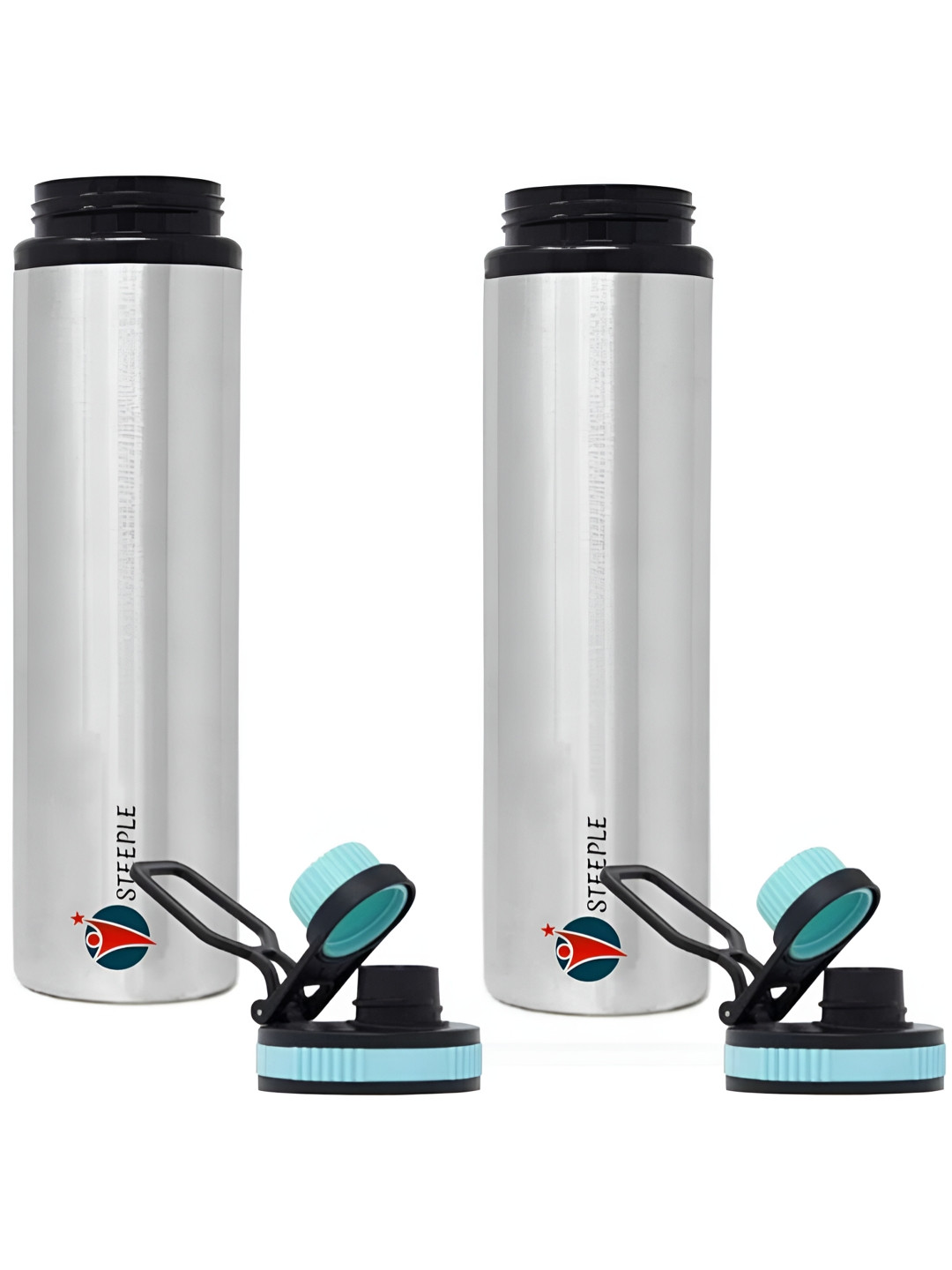 

STEEPLE Silver-Toned & Blue 2 Pieces Stainless Steel Water Bottle 930 ml