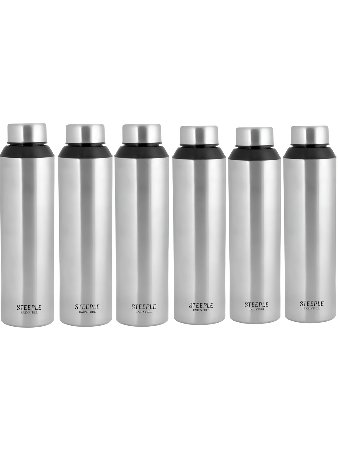 

STEEPLE Silver Toned & Black 6 Pieces Stainless Steel Water Bottle 900 ml Each