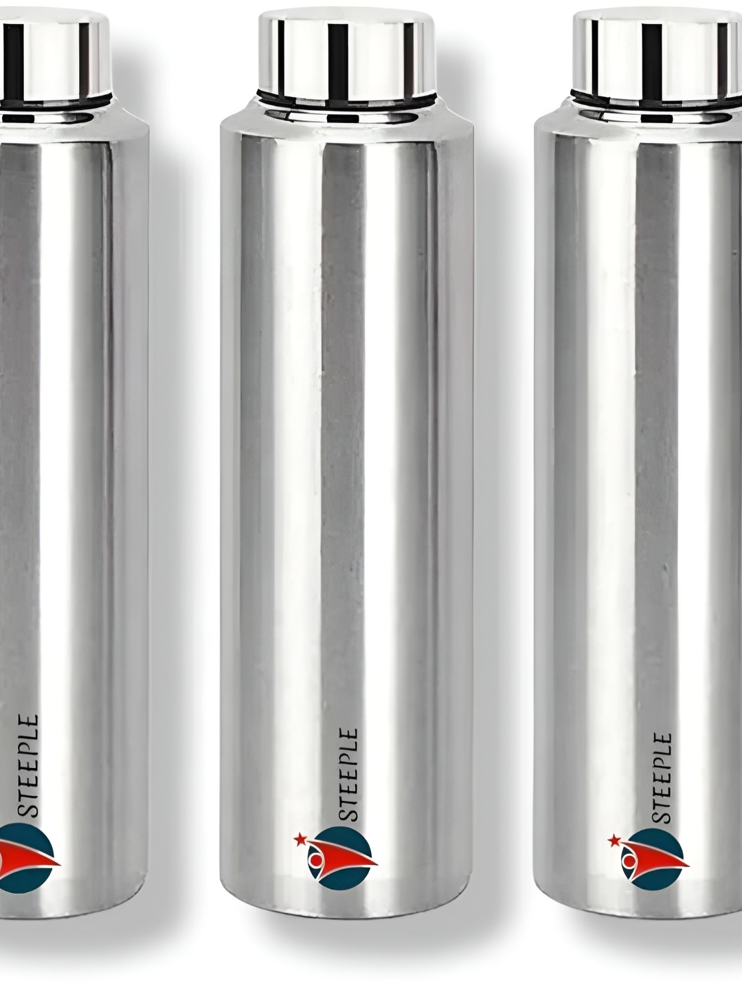 

STEEPLE Silver Toned 3 Pieces Stainless Steel Solid Water Bottles 1 L Each