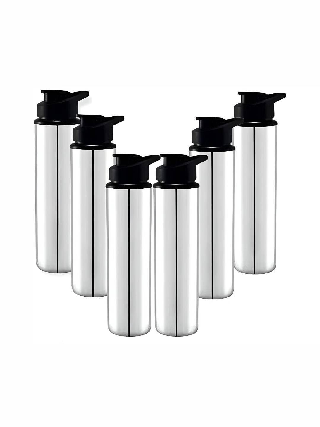 

STEEPLE Silver Toned & Black 6 Pieces Stainless Steel Water Bottles-1 L Each