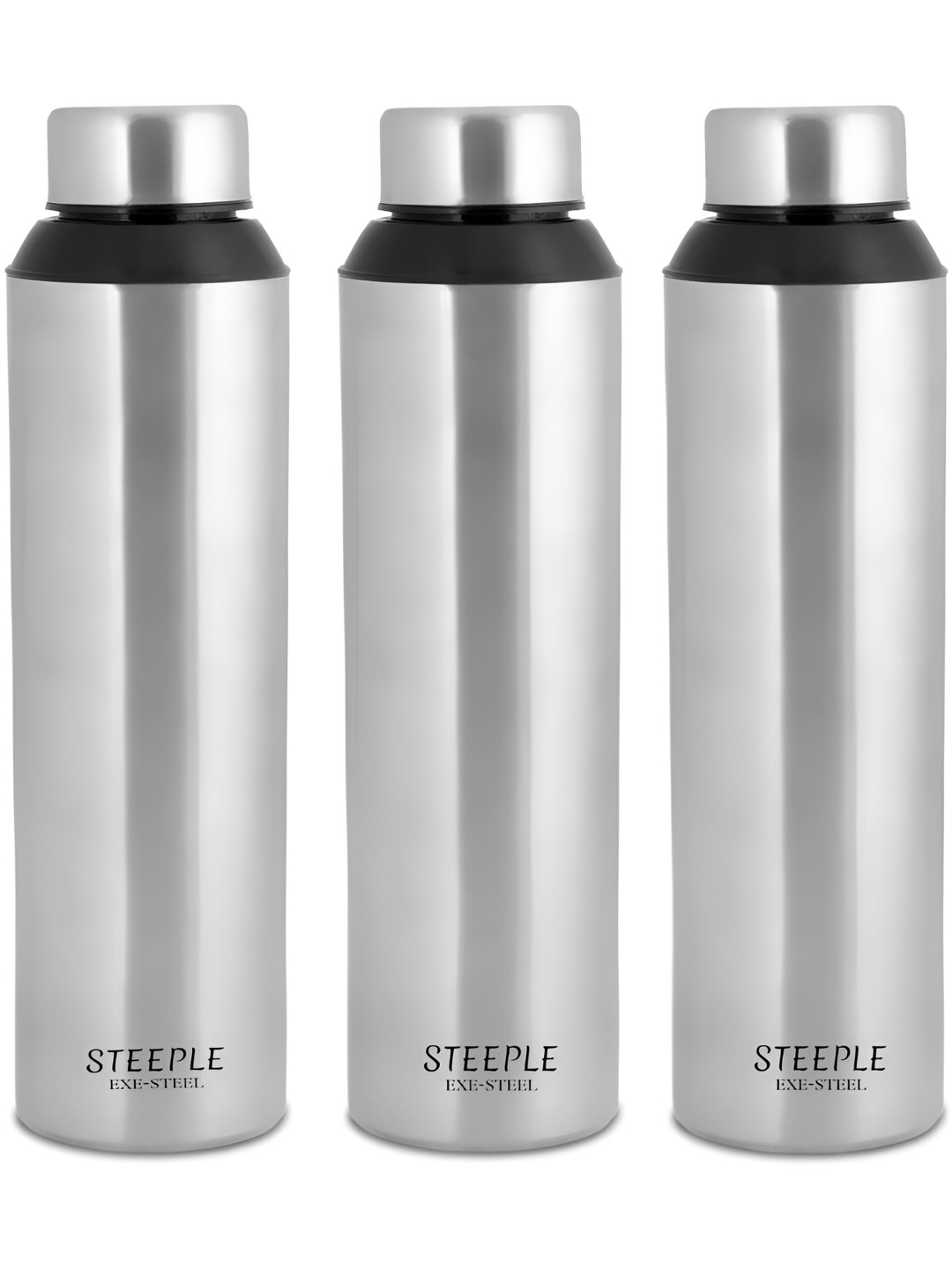 

STEEPLE Silver-Toned 3 Pieces Stainless Steel Water Bottles 910 ml Each