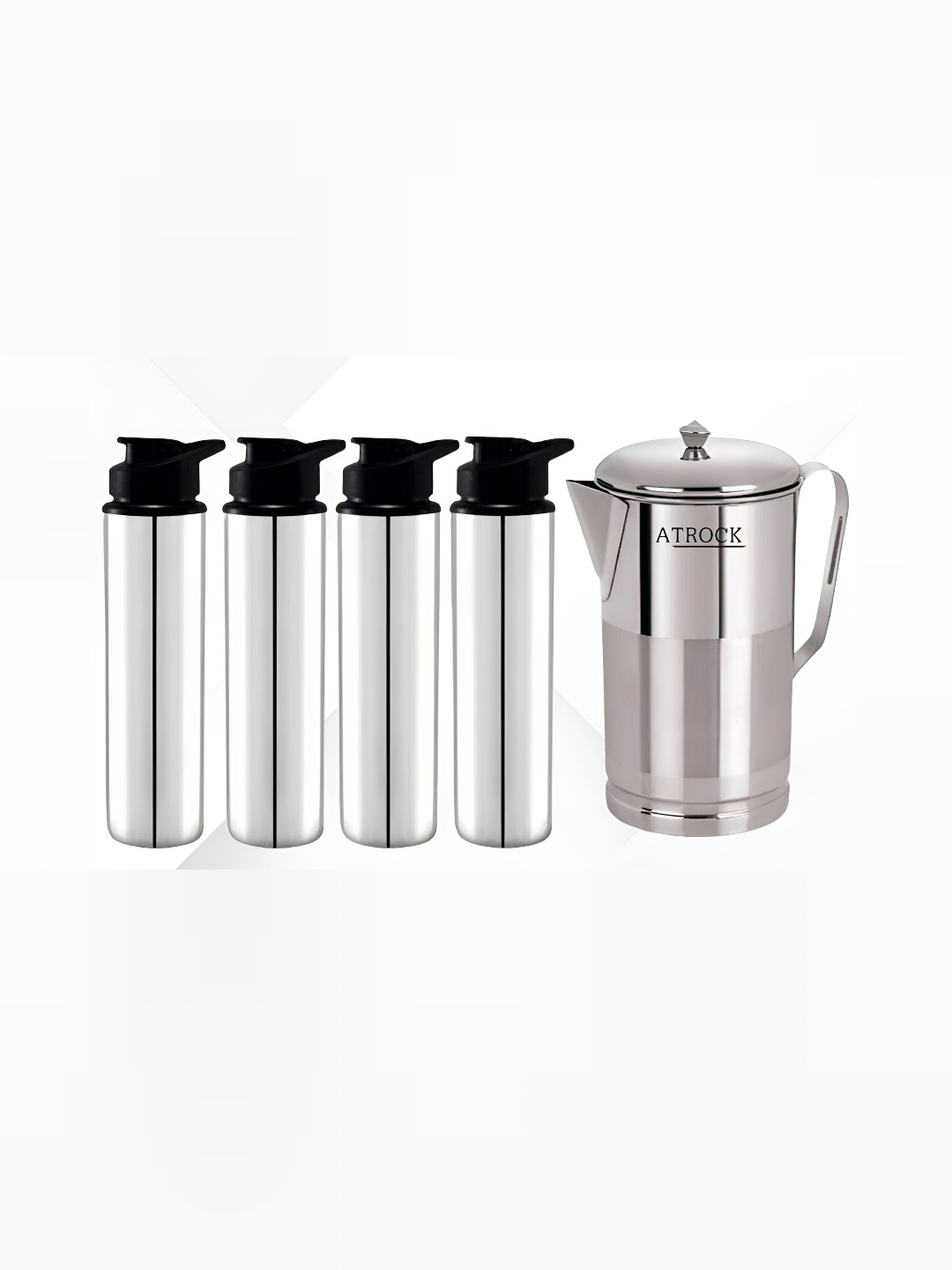 

STEEPLE Silver-Toned & Black 5 Pcs Stainless Steel Jug With Water Bottle 2 litre