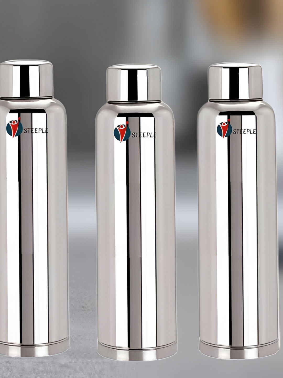 

STEEPLE Silver-Toned 4 Pcs Stainless Steel Solid Water Bottle 1 litre