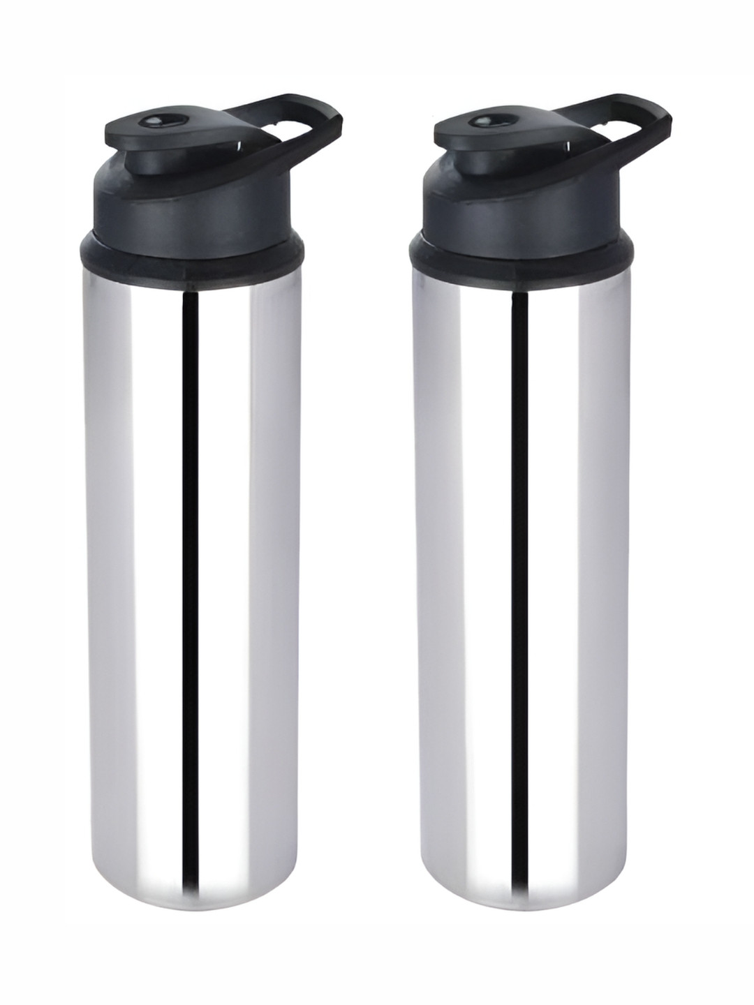 

STEEPLE Silver-Toned & Black 2 Pieces Stainless Steel Water Bottles 900 ml Each