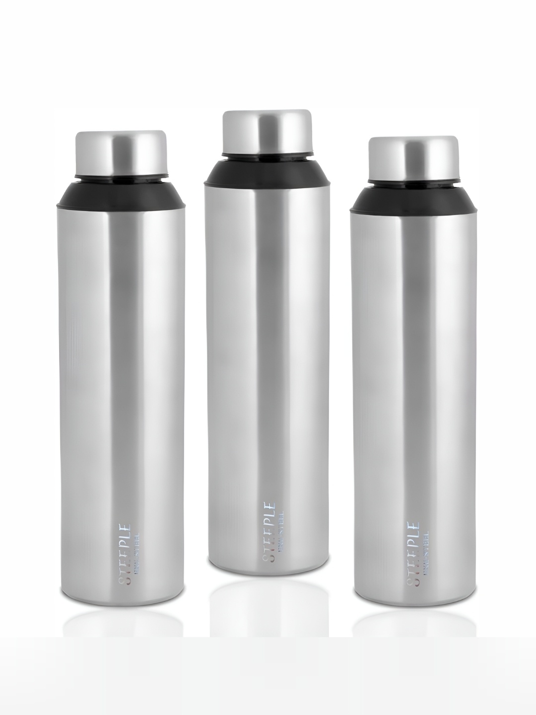 

STEEPLE Silver-Toned & Black 3 Pieces Stainless Steel Water Bottle 900ml