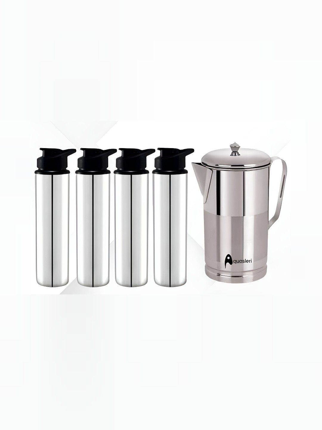 

STEEPLE Silver-Toned & Black 5 Pieces Stainless Steel Solid Water Bottle & Steel Jug