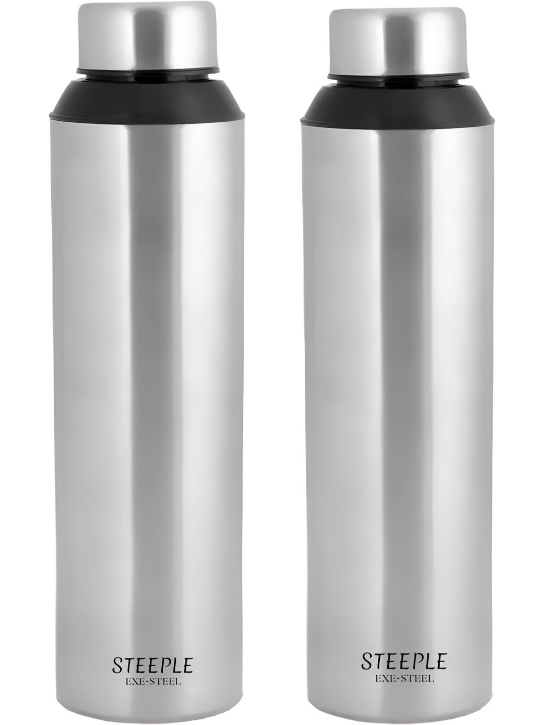 

STEEPLE Silver Toned & Black 2 Pieces Stainless Steel Water Bottles 900 ml Each