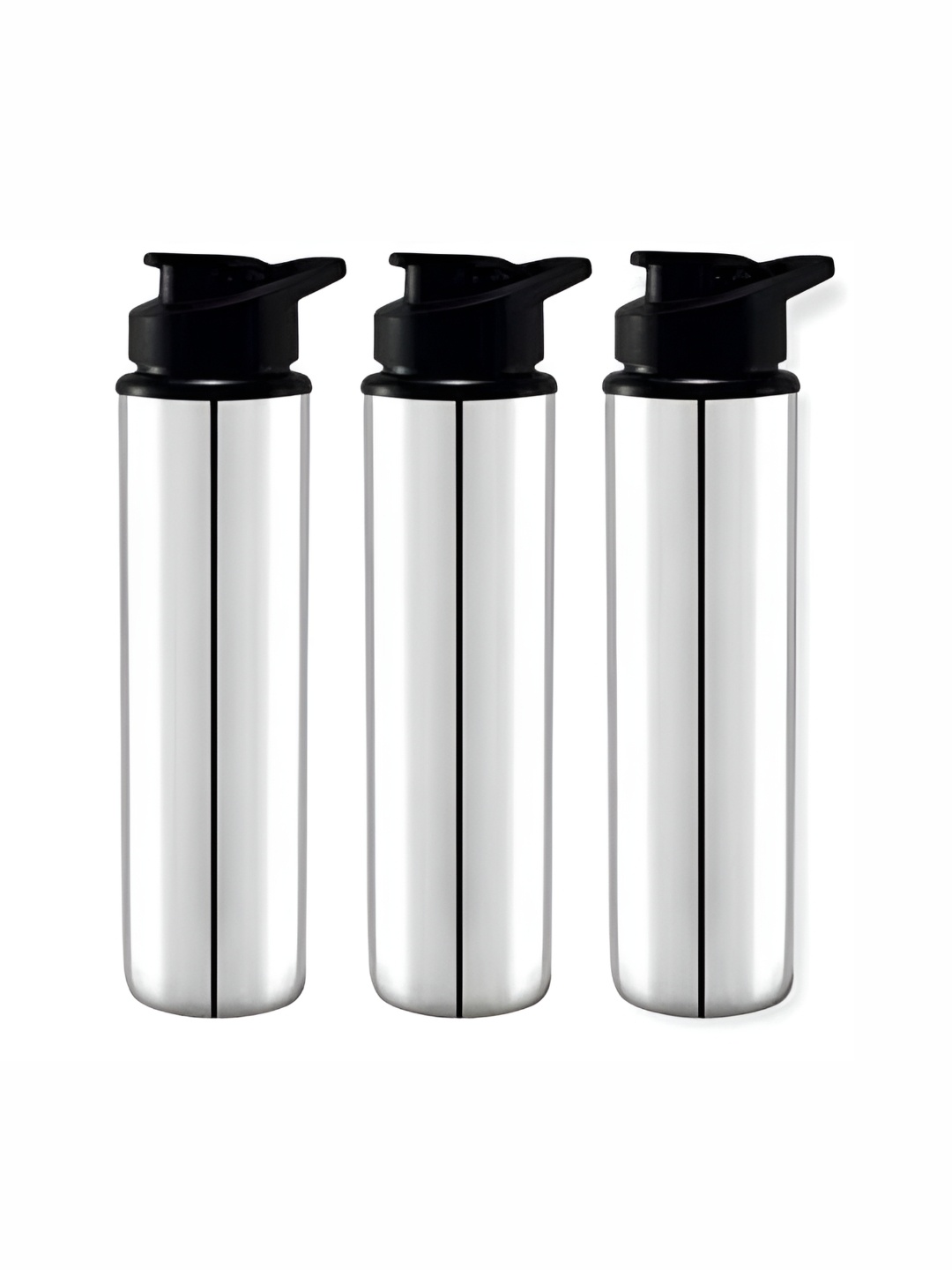 

STEEPLE Silver-Toned & Black 3 Pieces Stainless Steel Solid Water Bottle