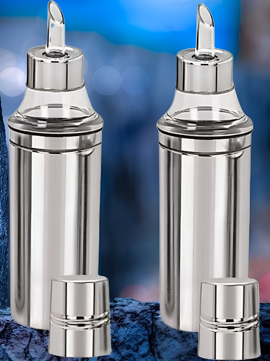 

STEEPLE Silver-Toned 2 Pcs Stainless Steel Solid Water Bottle 1 L