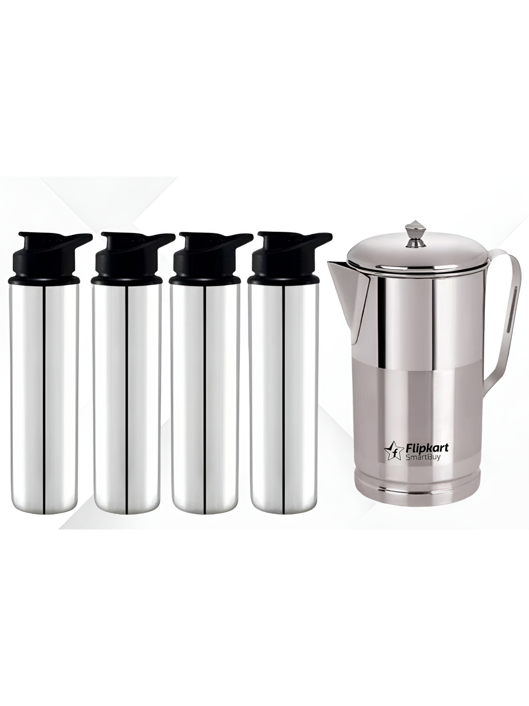 

STEEPLE Silver-Toned 5 Pieces Stainless Steel Water Bottles & Jug 900 ml