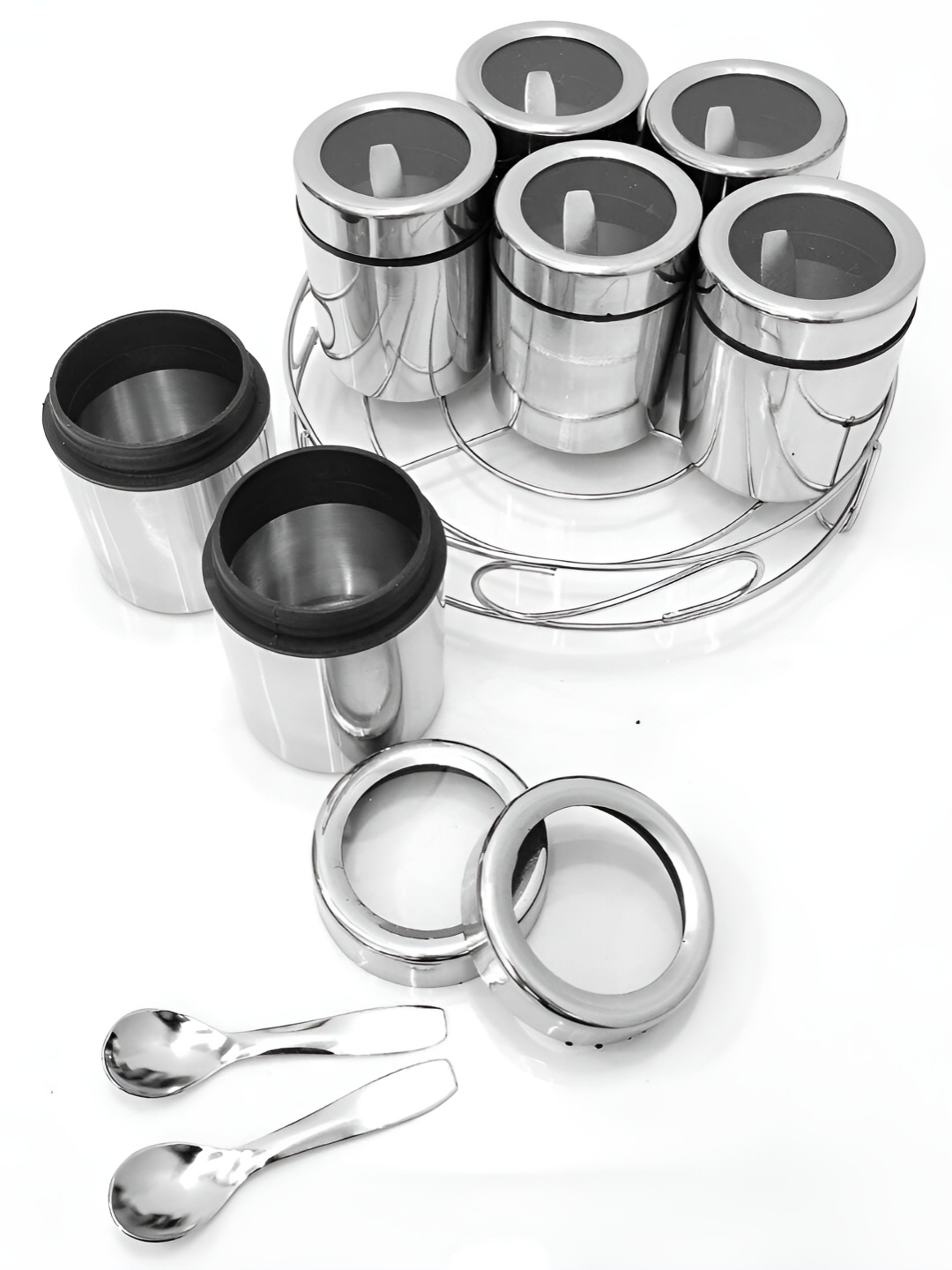 

STEEPLE Silver-Toned 7 Pieces Stainless Steel Dishwasher Safe Food Containers 190 ml