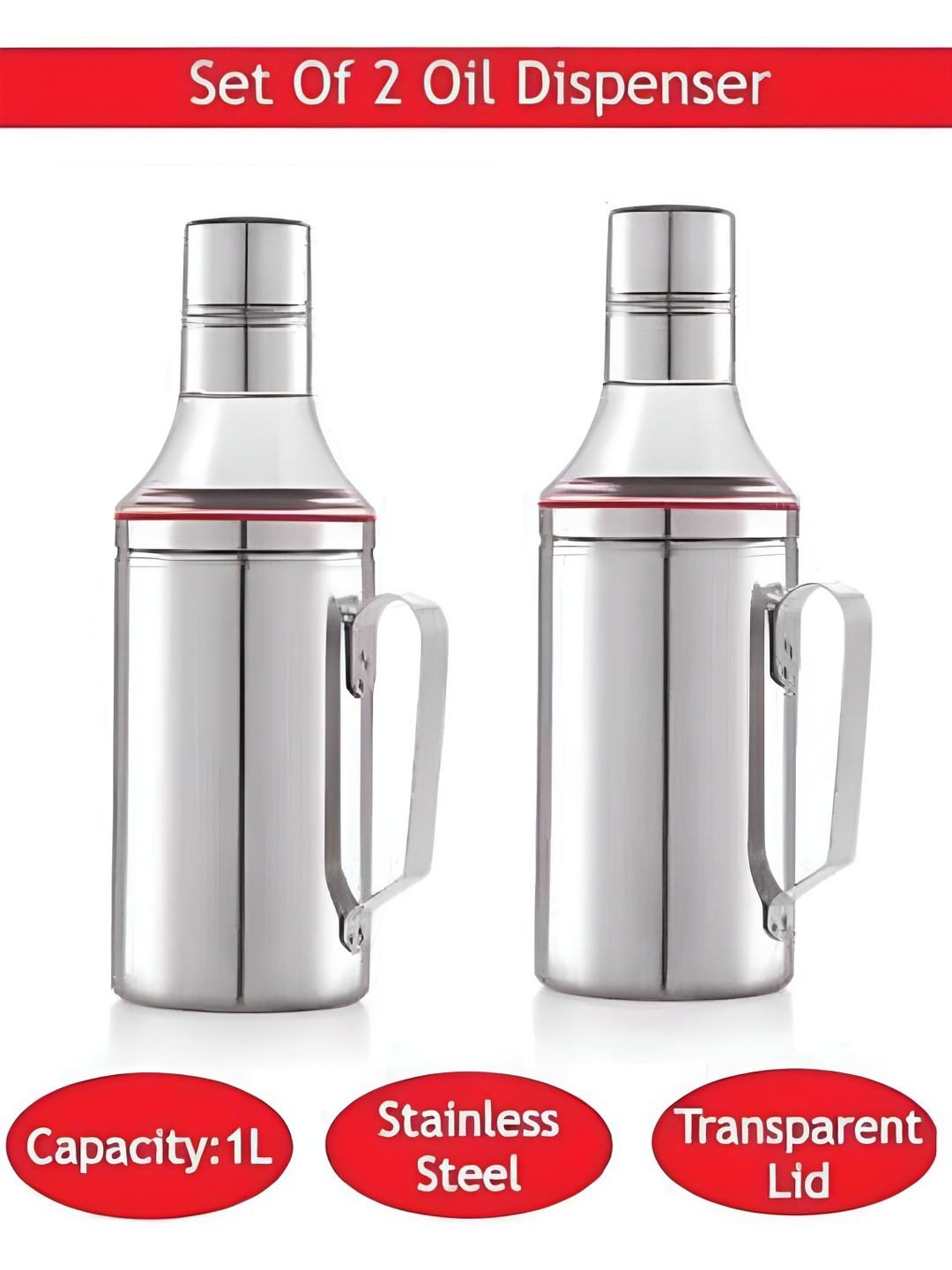 

STEEPLE Silver-Toned 2 Pcs Stainless Steel Dishwasher Safe Oil Dispenser 1 L