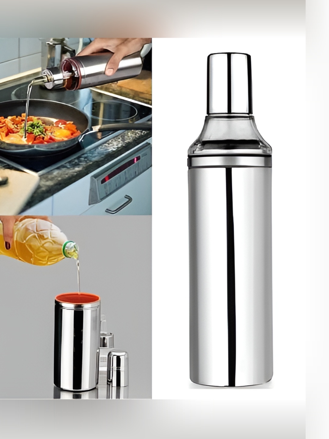 

STEEPLE Silver-Toned Stainless Steel Dishwasher Safe Oil Dispenser 1l