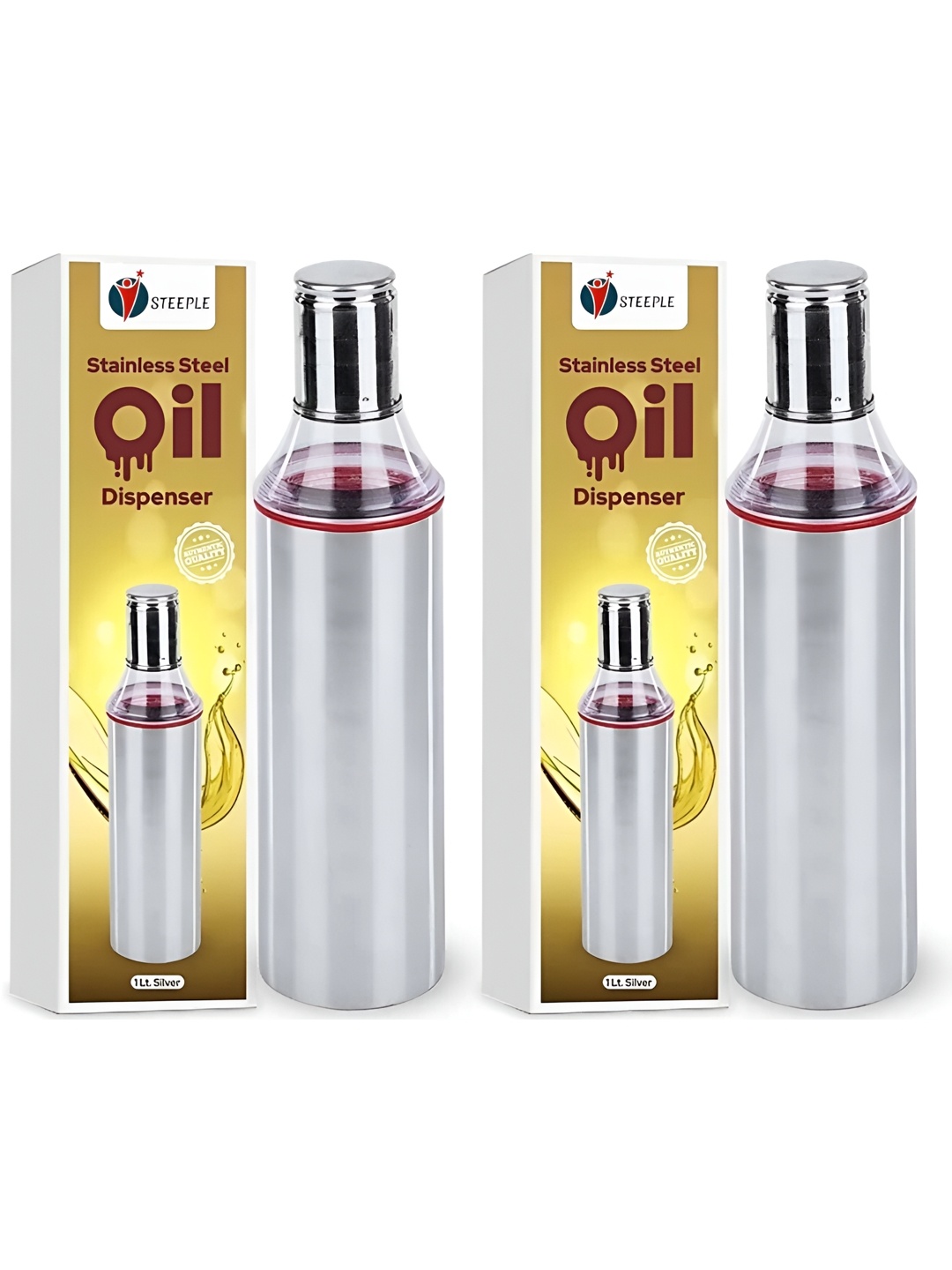 

STEEPLE Silver-Toned 2 Pieces Stainless Steel Dishwasher Safe Oil Dispenser 1l