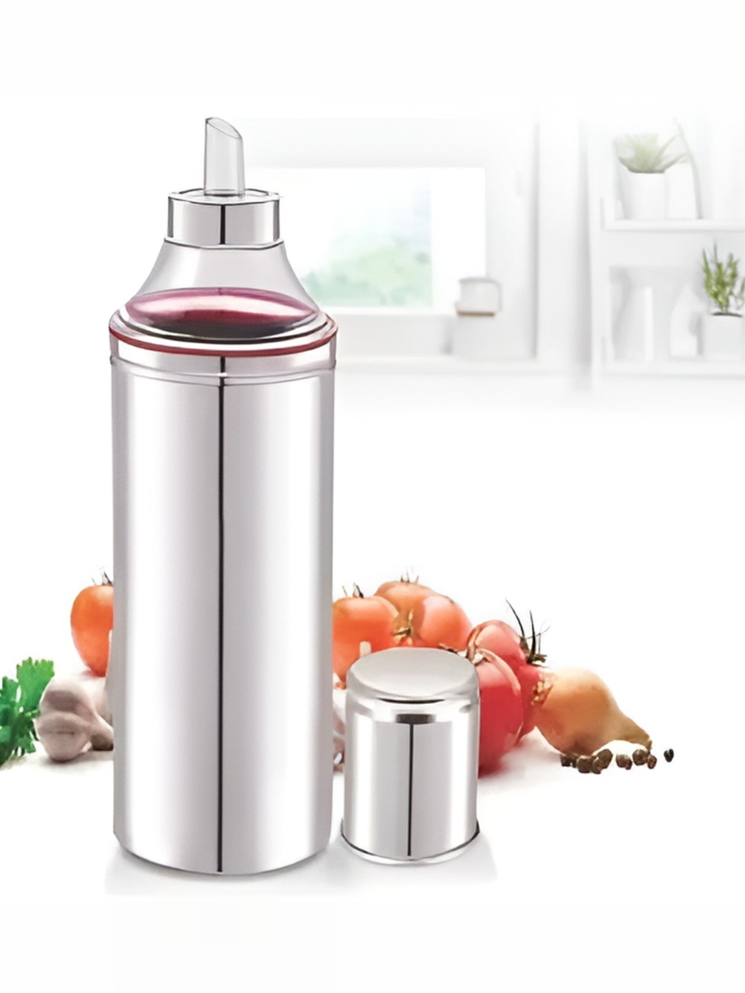 

STEEPLE Silver-Toned Stainless Steel Dishwasher Safe Oil Dispenser 1l