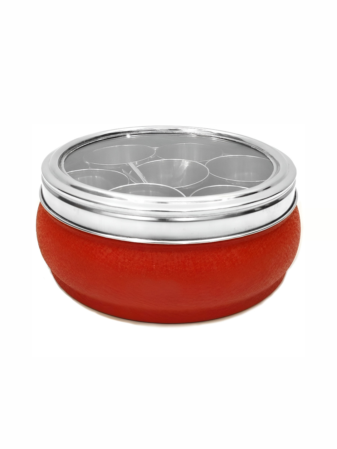 

STEEPLE Red & Silver toned Stainless Steel Dishwasher Safe Food Container 1.5 L