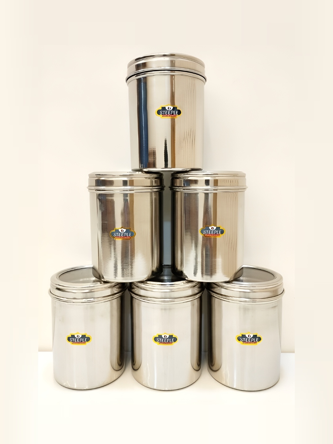 

STEEPLE Silver-Toned 6 Pcs Stainless Steel Dishwasher Safe Food Container 1.0 L