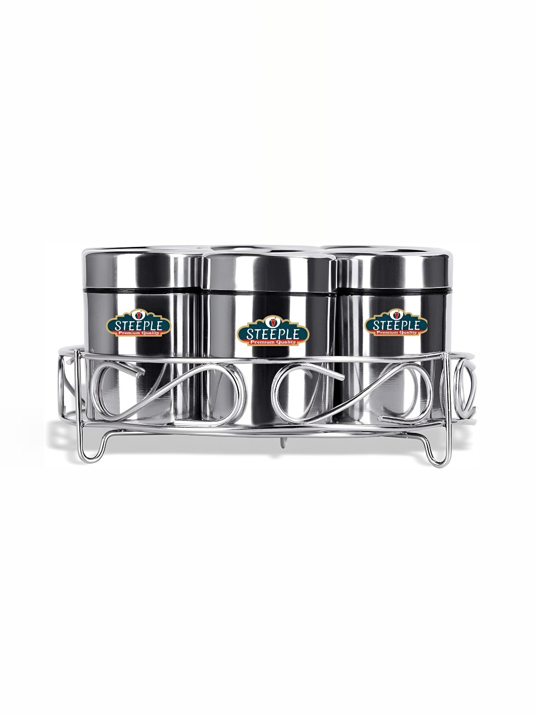 

STEEPLE Silver-Toned 7 Pcs Stainless Steel Dishwasher Safe Food Container With Stand