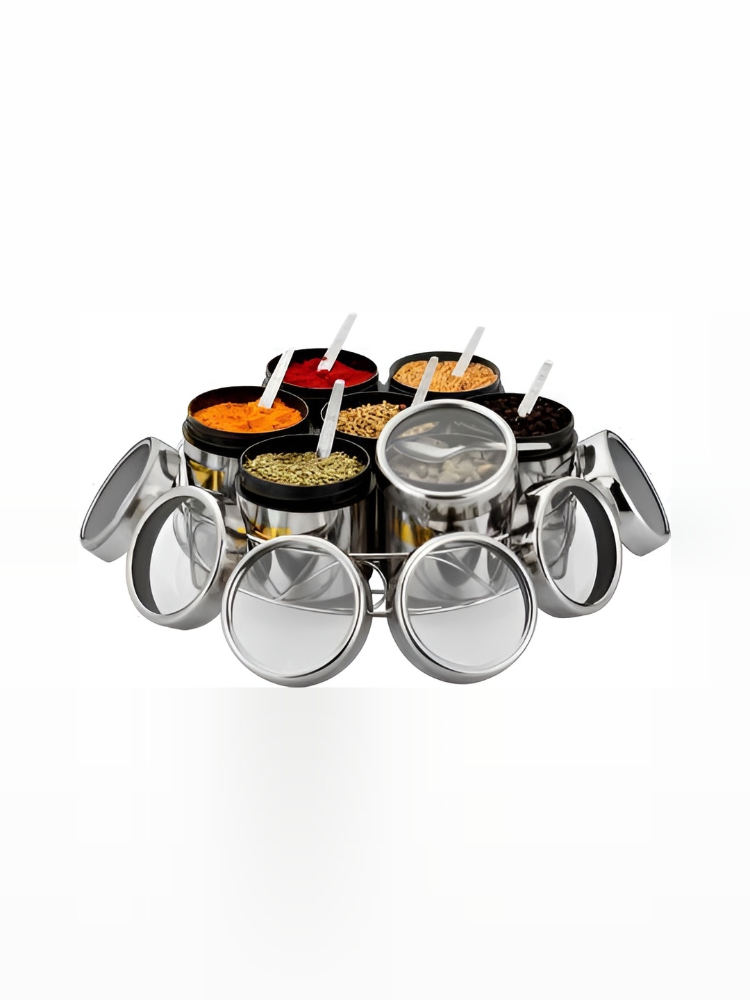 

STEEPLE Silver toned & Transparent 7Pcs Durable Stainless Steel Spice Box 190 ml