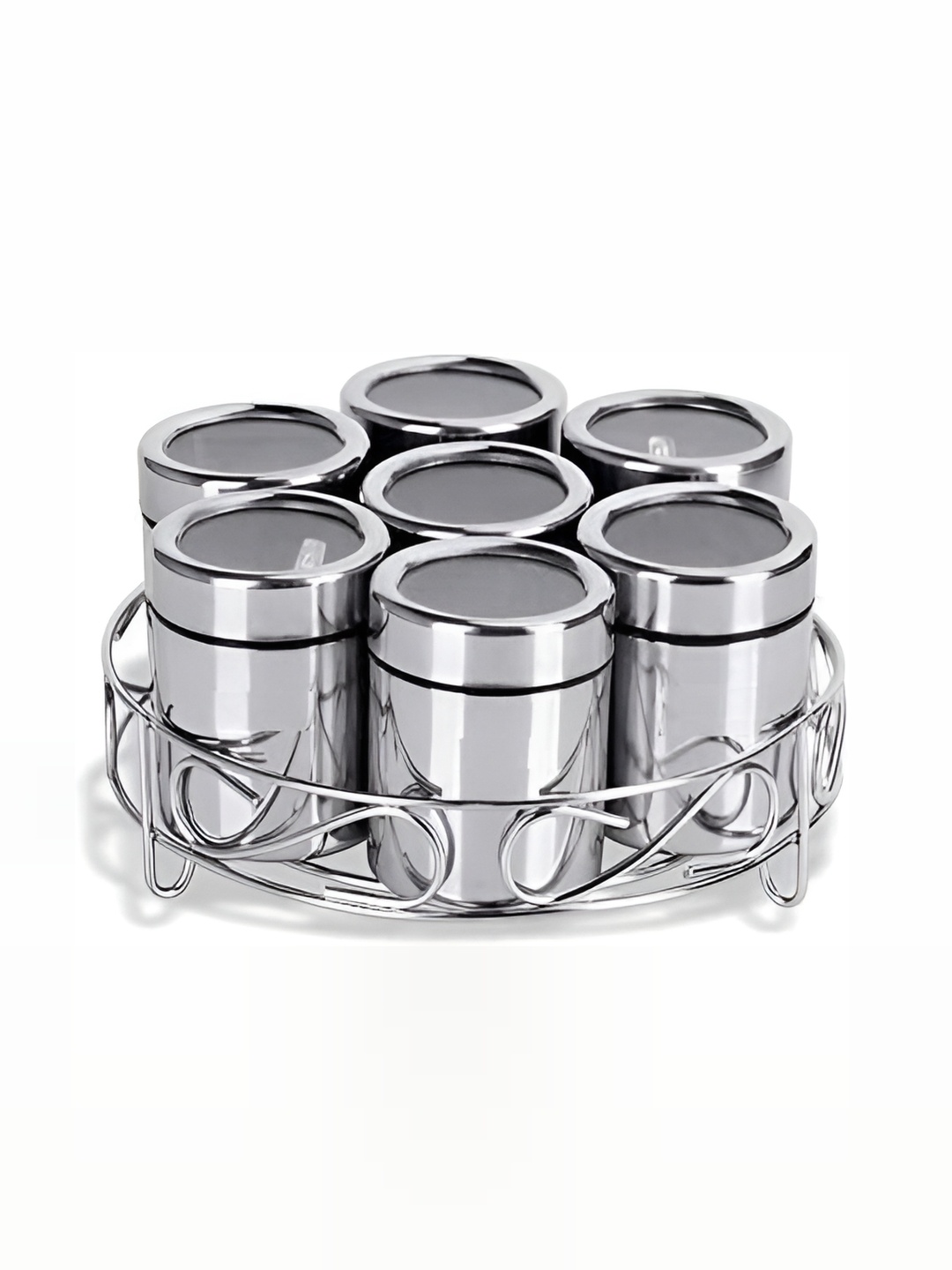 

STEEPLE Silver toned & Transparent 7Pcs Rust Free Stainless Steel Spice Box 1.47L