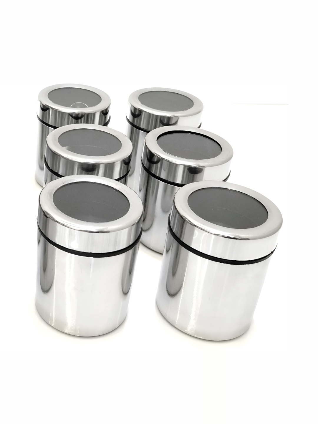 

STEEPLE Transparent & Silver toned 6Pcs Durable Stainless Steel Spice Box 200 ml