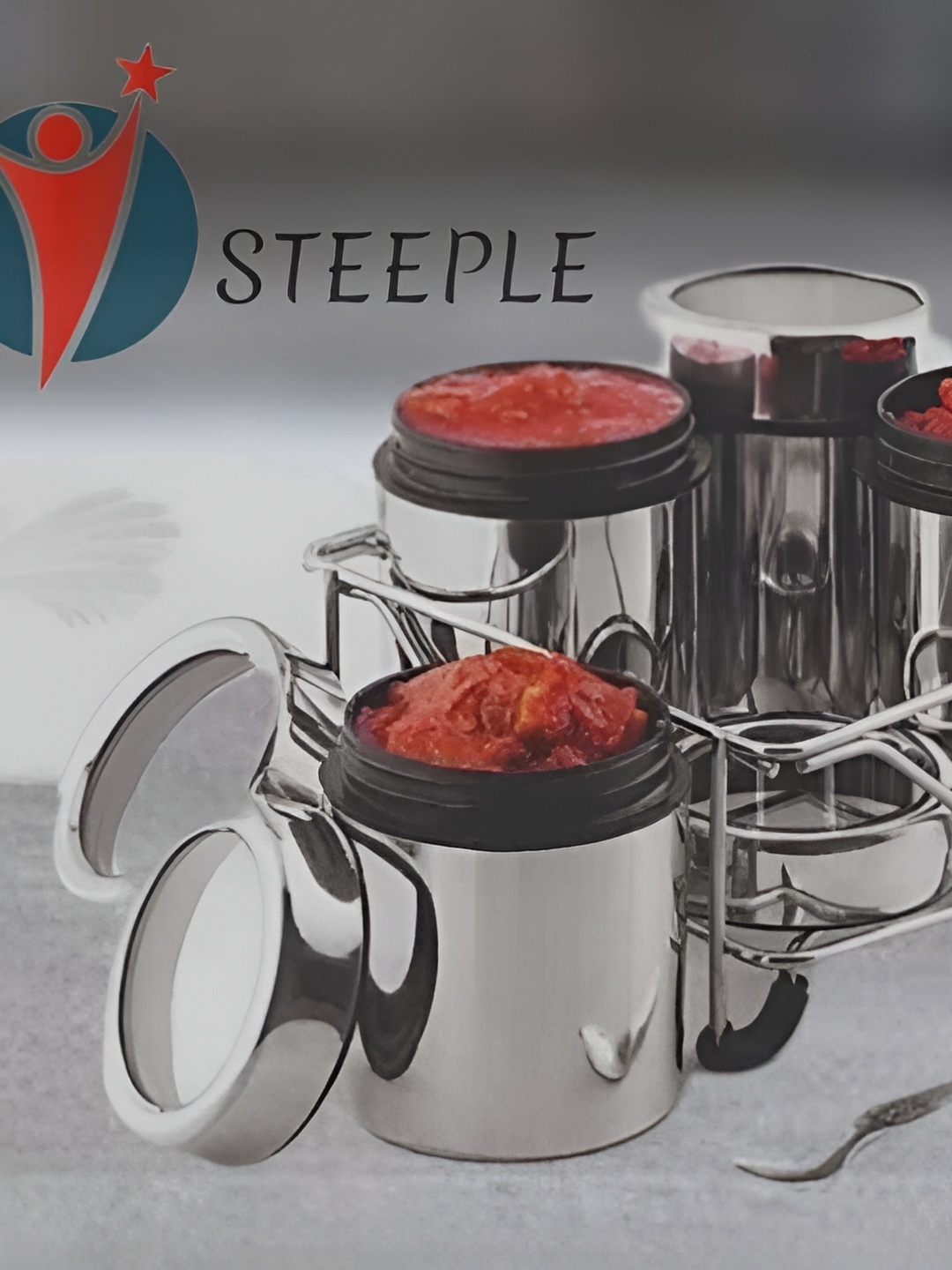 

STEEPLE Silver toned & Transparent 4 Pcs Durable Stainless Steel Spice Box 800 ml