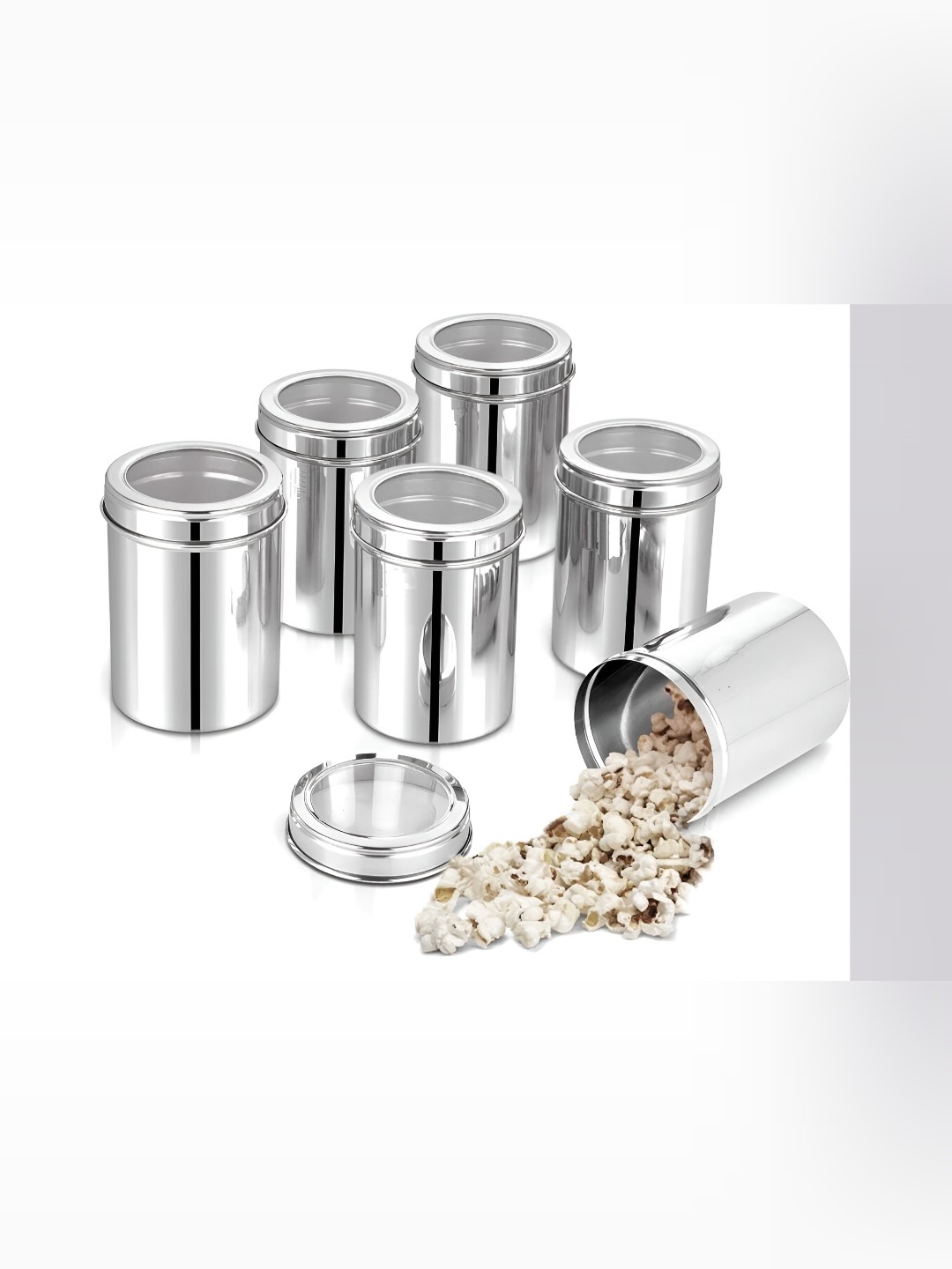 

STEEPLE Silver toned & Transparent 6 Pcs Freezer Safe Stainless Steel Food Container 1L