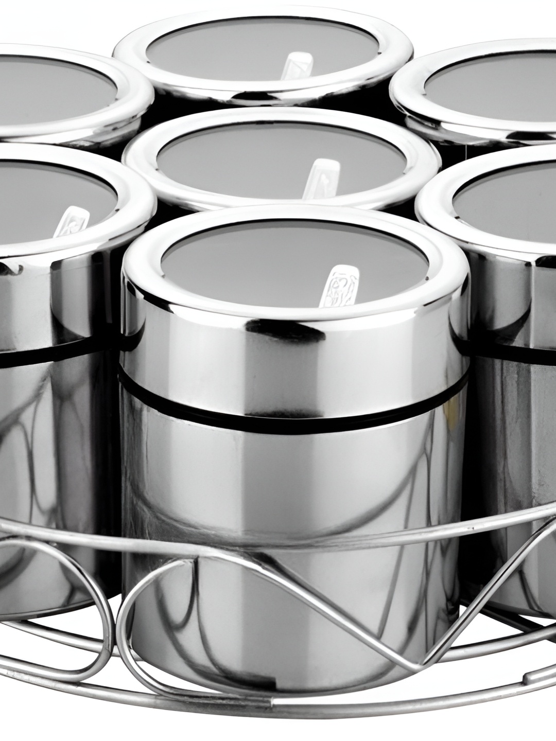 

STEEPLE Silver toned & Transparent 7 Pcs Air Tight Stainless Steel Spice Box 1.22L