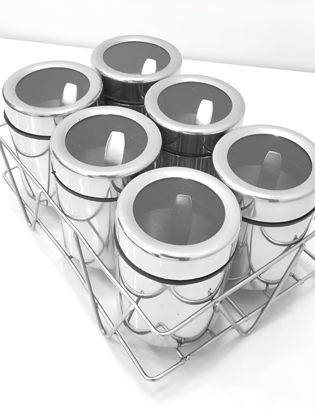 

STEEPLE 6 Pieces Transparent High Quality Stainless Steel Spice Box 190ML, Silver