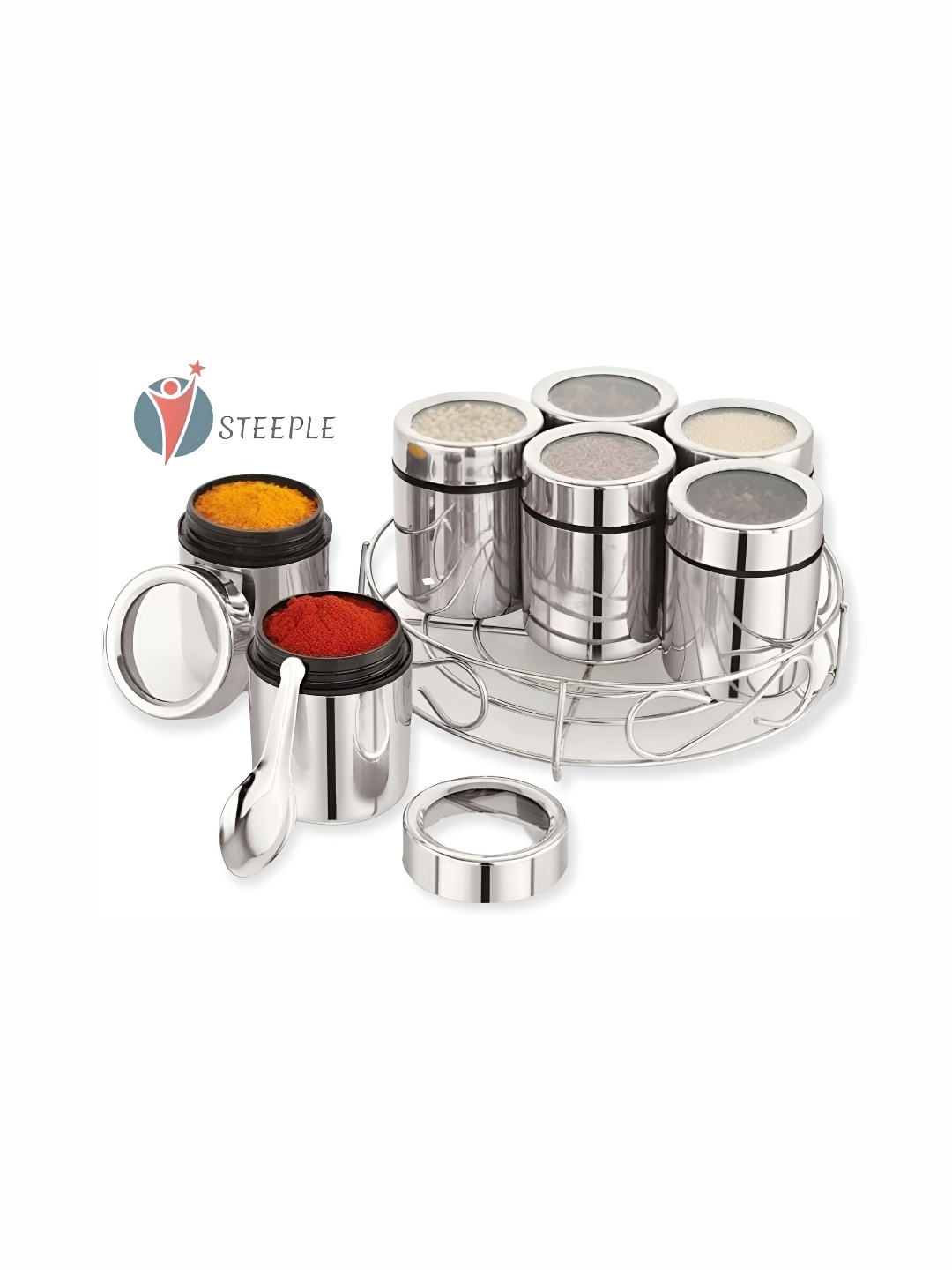 

STEEPLE Stainless Steel 7 Pieces Spice Box With Stand
