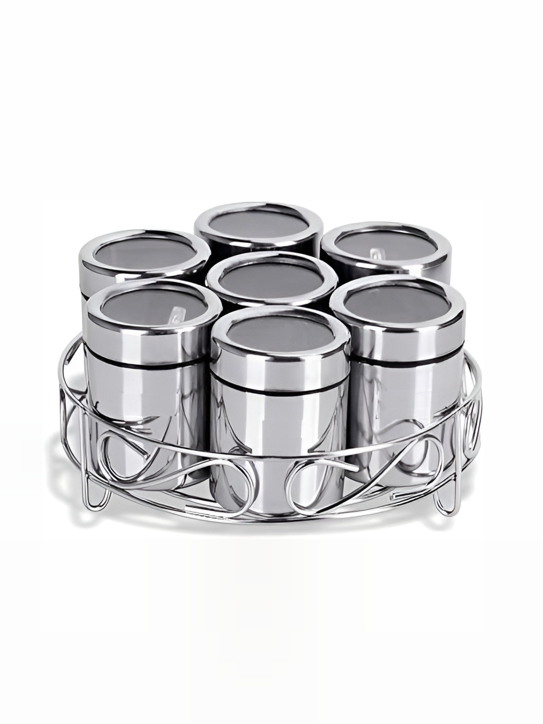 

STEEPLE Silver toned 7 Pcs Stainless Steel Spice Box 190 ml