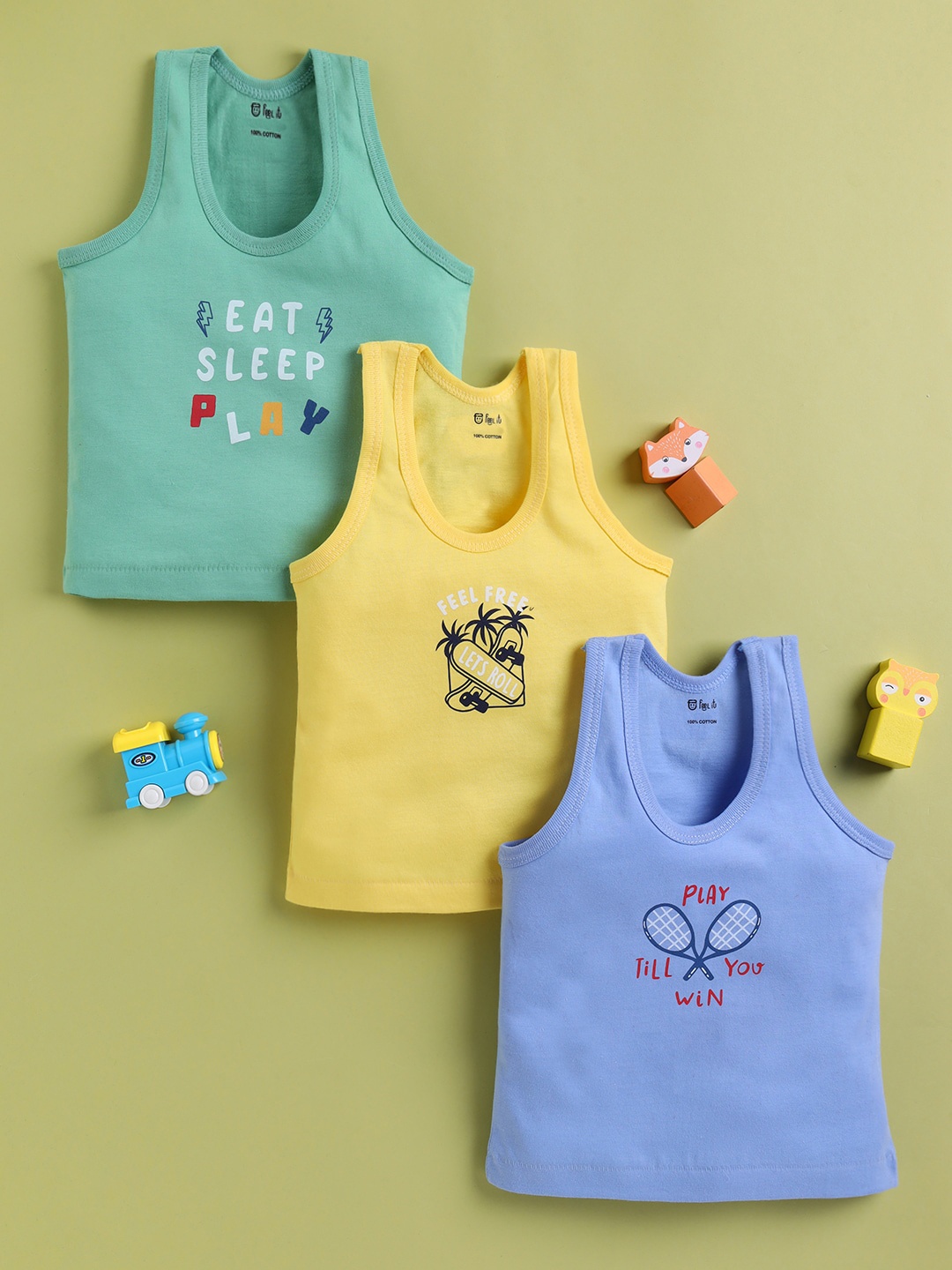 

Redden Infant Boys Pack Of 3 Printed Pure Cotton Vests A-101M-15-PK3, Green