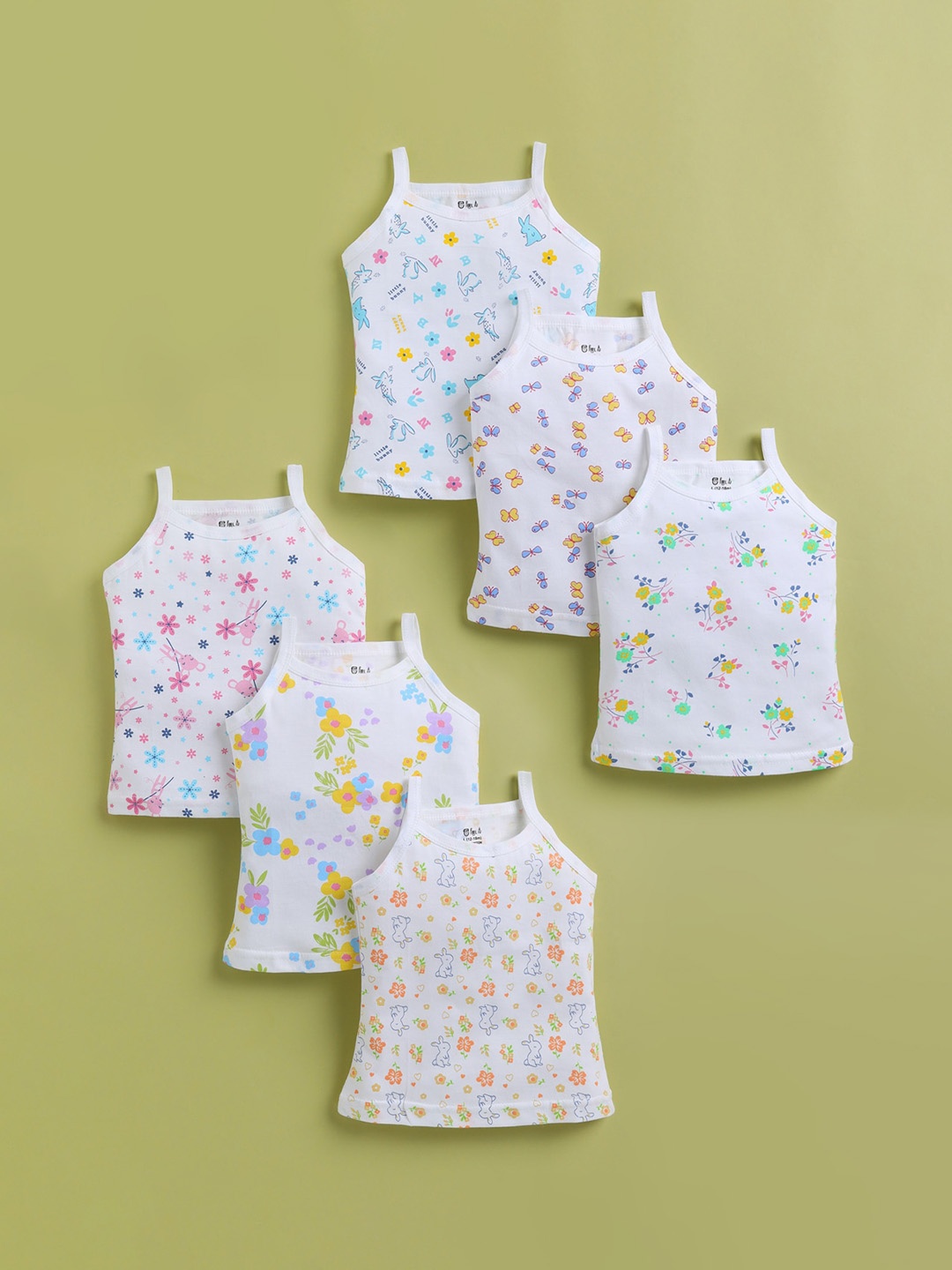 

Redden Infant Girls Pack Of 6 Printed Pure Cotton Camisoles, White