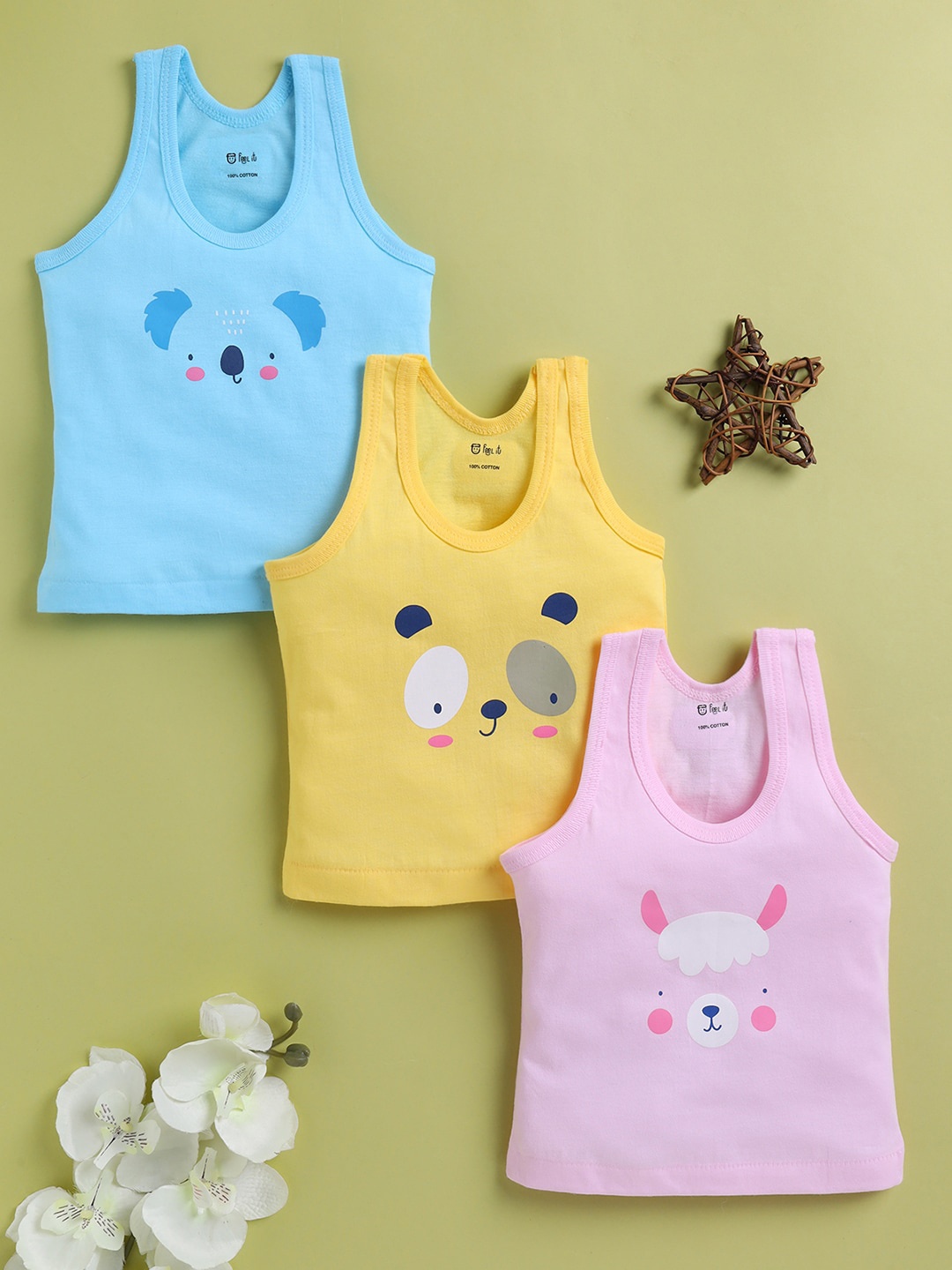 

Redden Infant Boys Pack Of 3 Printed Pure Cotton Vests A-101M-12-PK3, Pink
