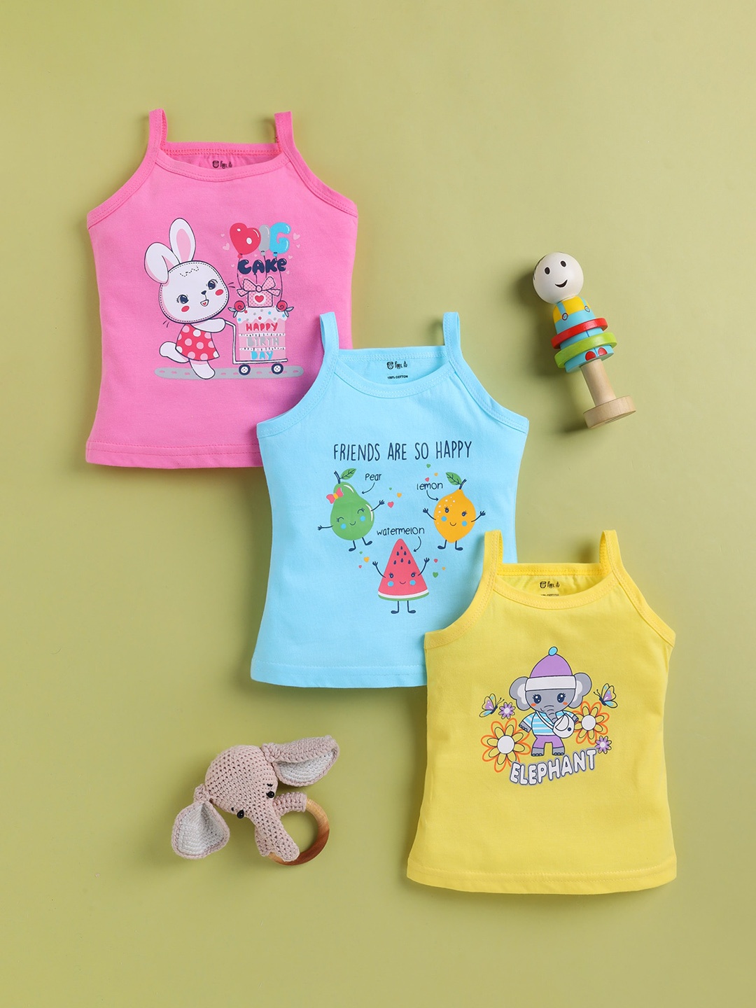 

Redden Girls Pack Of 3 Printed Pure Cotton Sleeveless Tank Vests, Pink