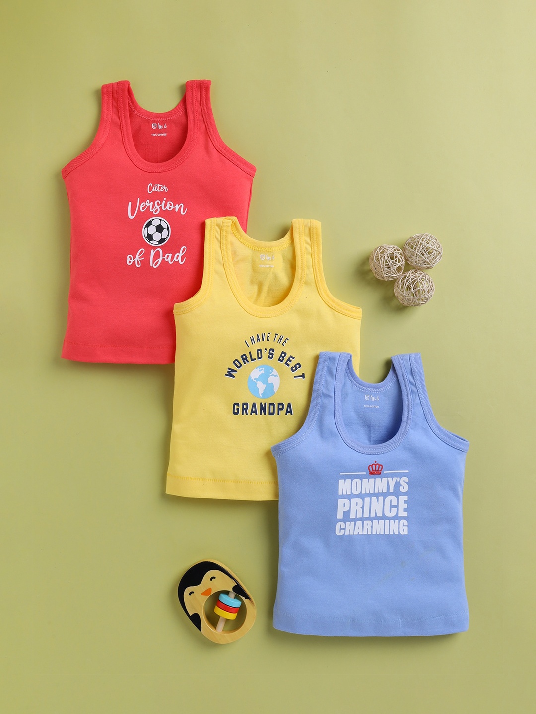 

Redden Boys Pack Of 3 Printed Pure Cotton Basic Innerwear Vests, Red