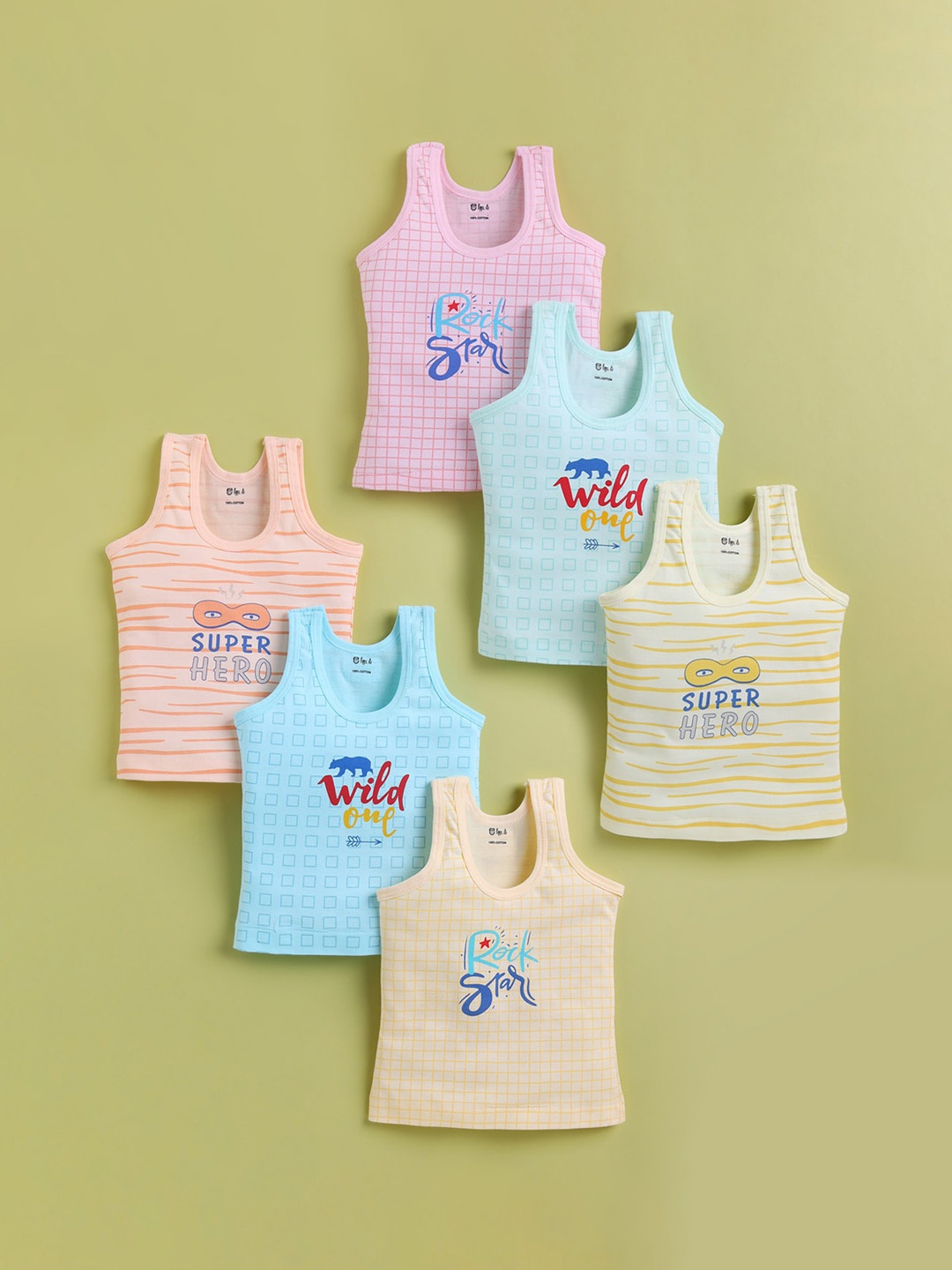 

Redden Boys Pack Of 6 Printed Pure Cotton Vests, Blue