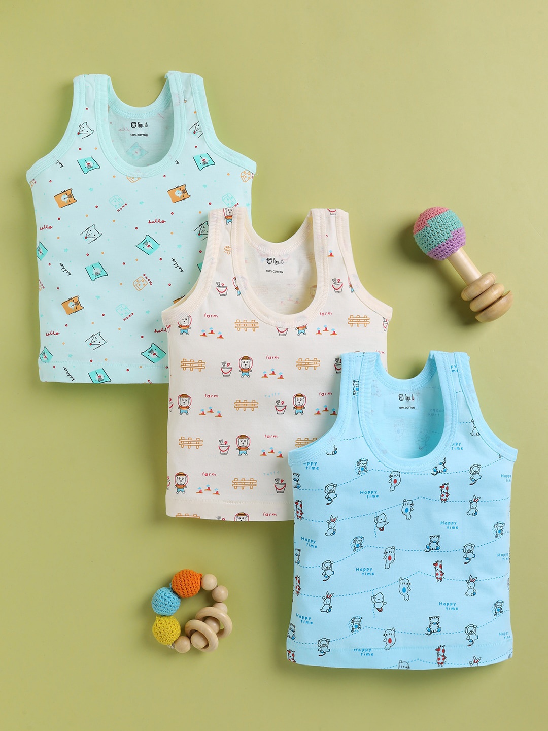 

Redden Boys Pack Of 3 Printed Pure Cotton Innerwear Vests A-101AL-25-PK3, Blue
