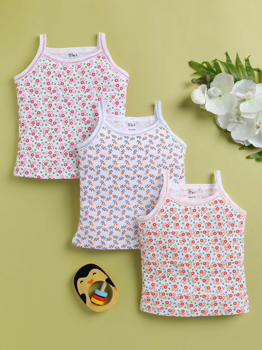 

Redden Infant Girls Pack Of 3 Printed Pure Cotton Camisoles, Pink