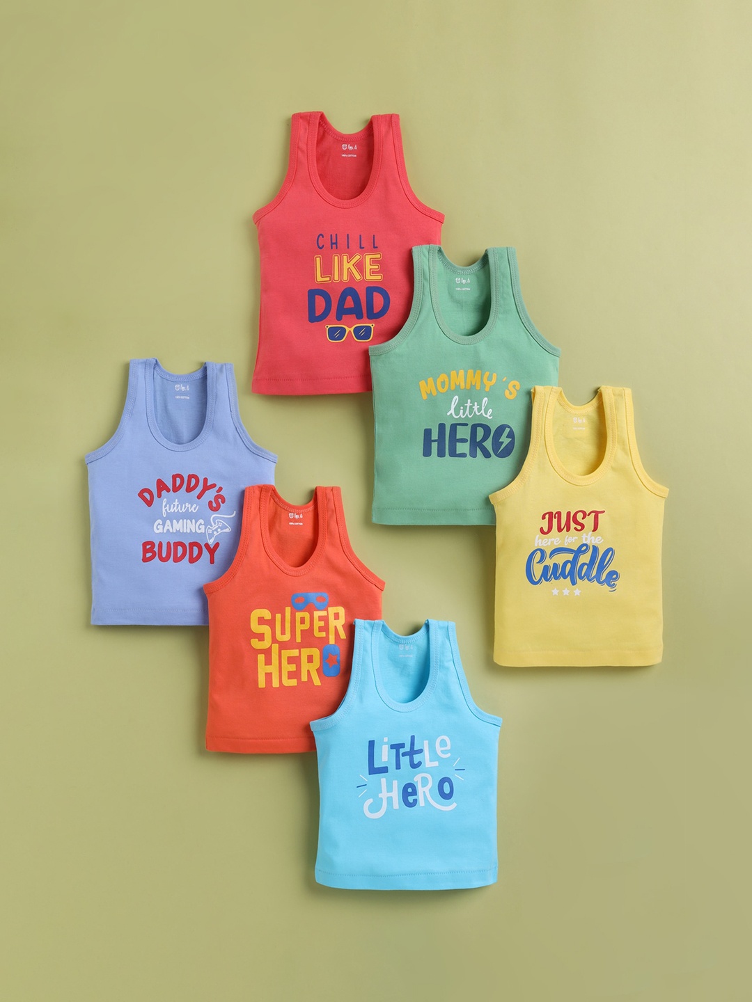 

Redden Boys Pack Of 6 Printed Pure Cotton Innerwear Vests, Blue