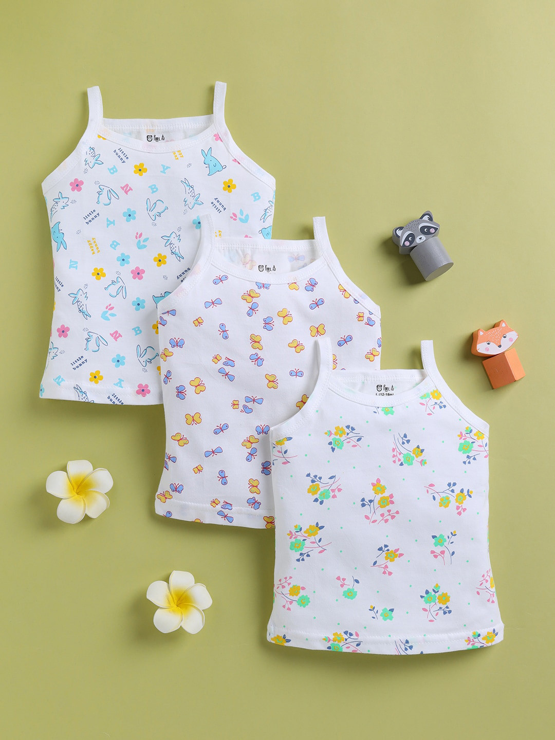 

Redden Girls Pack Of 3 Printed Comfortable Cotton Camisoles, White