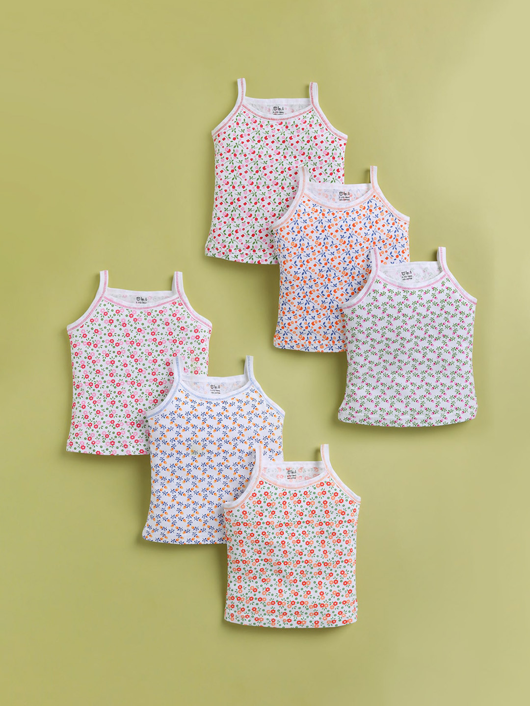 

Redden Girls Pack Of 6 Printed Cotton Camisoles, Red