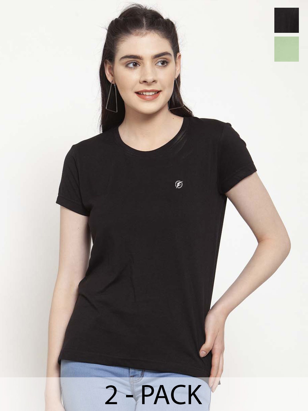 

Friskers Pack Of 2 Slim Fit Round Neck Pure Cotton T-shirts, Black