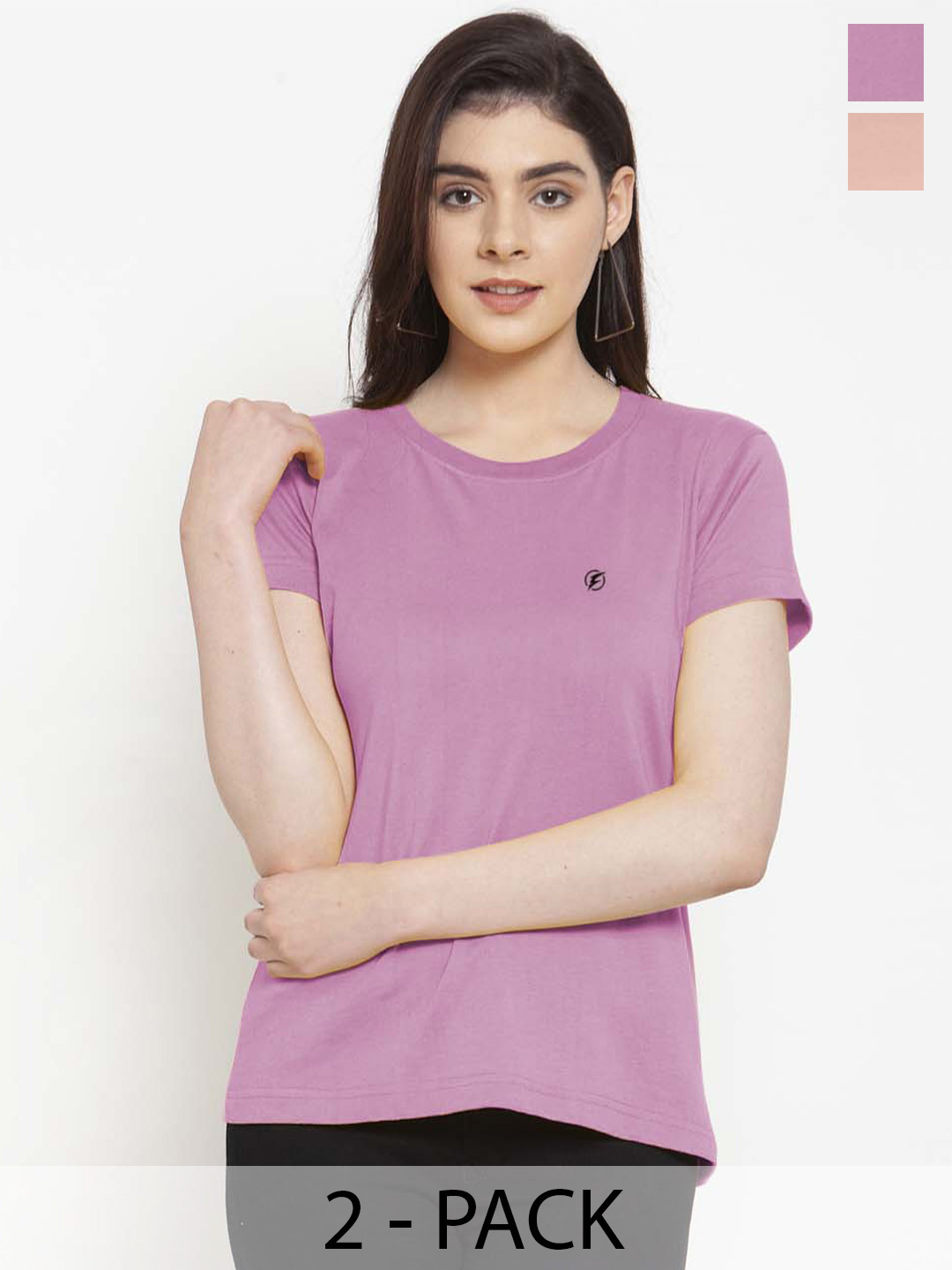 

Friskers Pack Of 2 Slim Fit Round Neck Short Sleeves Cotton T-shirts, Purple