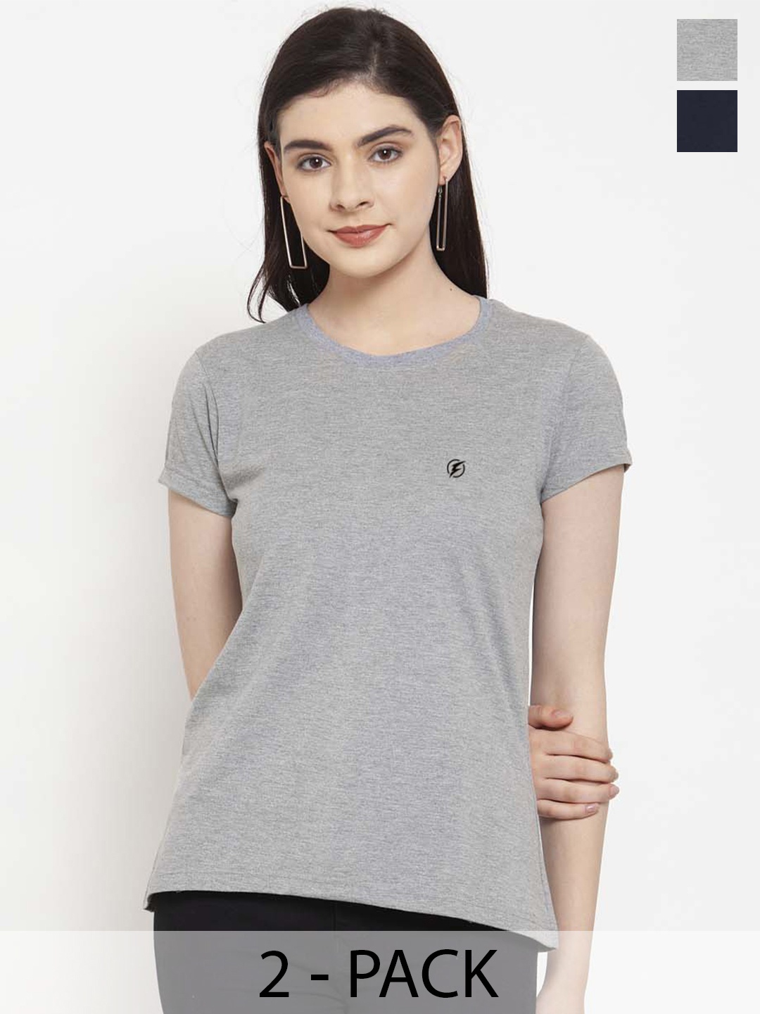 

Friskers Pack Of 2 Slim Fit Round Neck Short Sleeves Cotton T-shirts, Grey