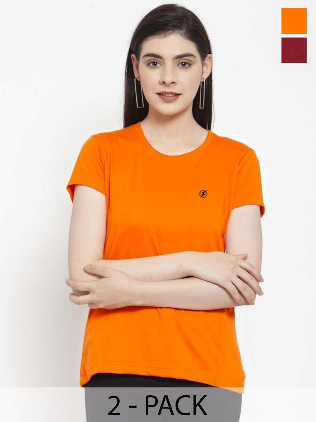 

Friskers Pack Of 2 Slim Fit Round Neck Short Sleeves Cotton T-shirts, Orange